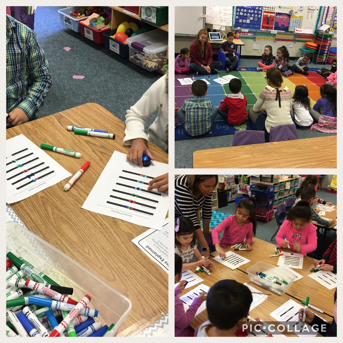 K students learning to code Ozobots today - They zoom, twirl, and move across the code. Such a fun and colorful experience with our science teacher. <a href="/BarcroftLibrary/">Jackie Pippins</a> <a href="/vablueiz/">Krista Bouton</a> #APScodes <a href="/MarieLHone/">Marie Hone</a>