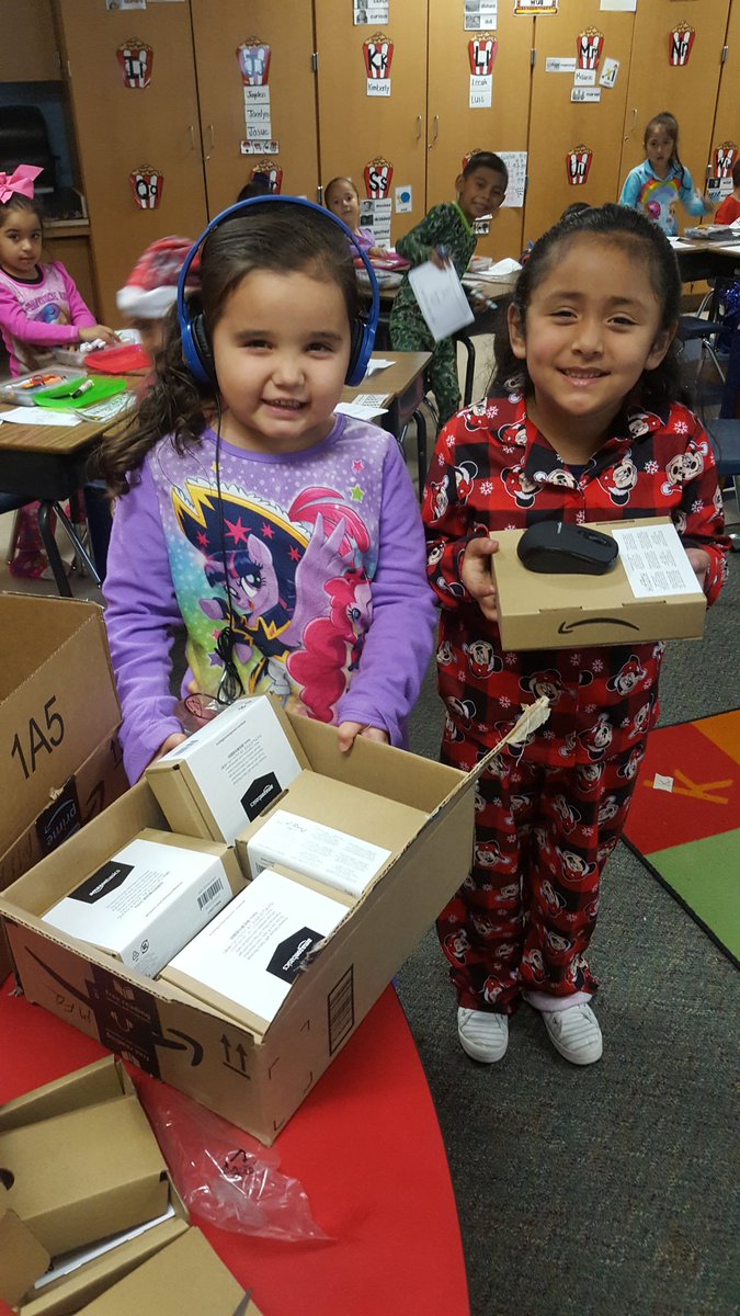 Christmas came early for our class!..Thank you for our headphones and mice for our laptops. We are super excited to start using them!..#webbelem #kinder #KidsDerserveIt #awesomeprincipal