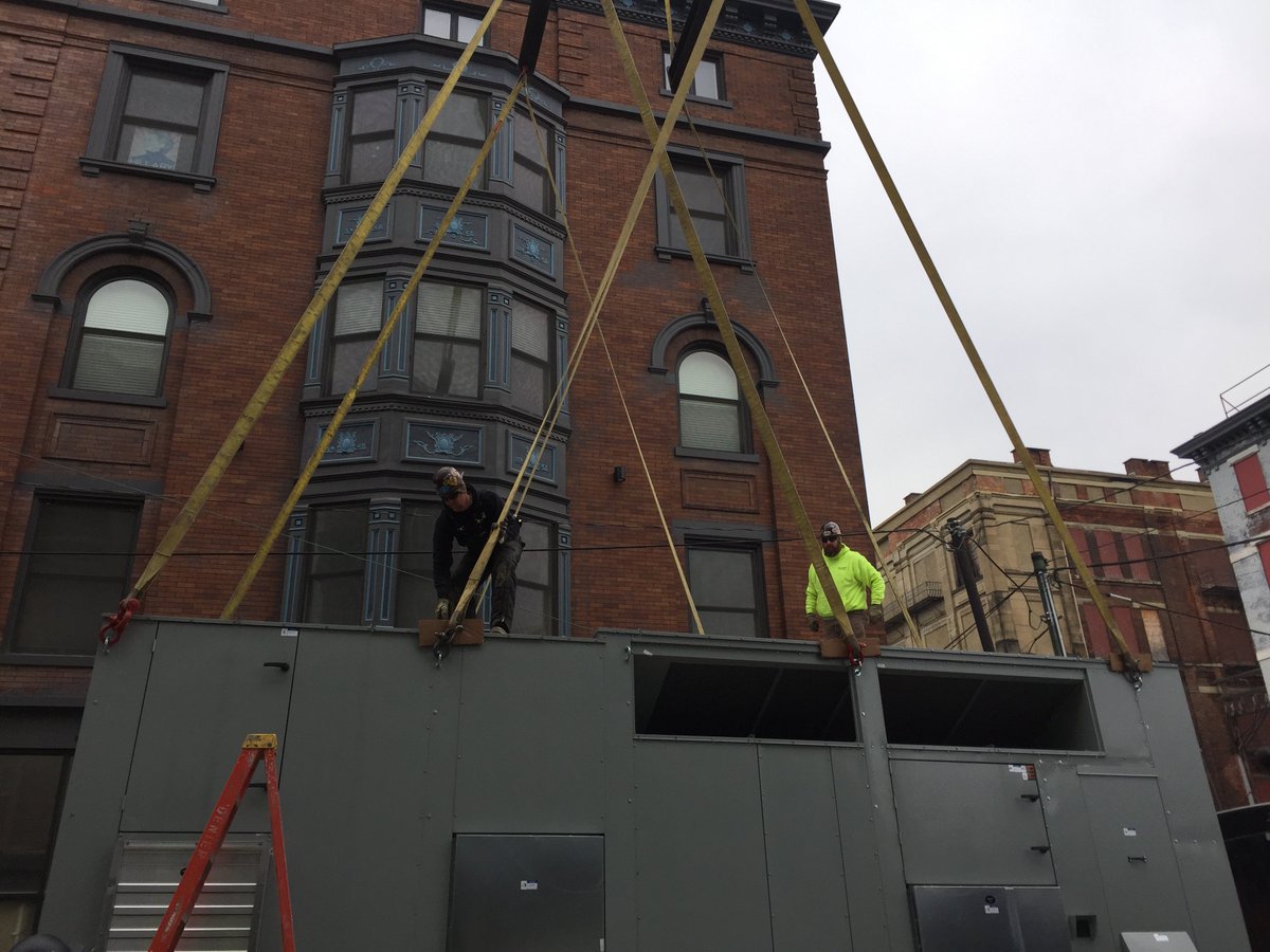 SureMechanical's tweet photo. We've hit a huge project milestone on the 15th &amp; Vine Mixed-Use Facility with the installation of the make-up air unit (MAU) and variable refrigerant condensing units (VRF)! #3CDC #TriversityConstruction https://t.co/FjAcaccAkz