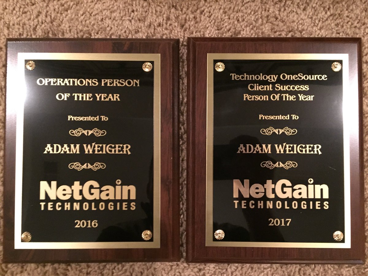 adamweiger's tweet photo. 1st, I'm blessed! 2nd, I'm thankful. 3rd I'm honored to receive this recognition 2 years in a row. I work with some of the best people @NetGainTech https://t.co/I0XArtTSDq