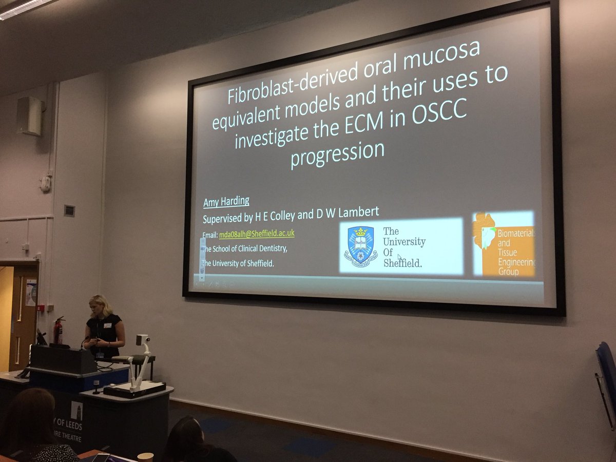 ColleyHelen's tweet photo. Great presentation from @AmyLeighHardin1 describing her tissue-engineering approaches to study the ECM in OSCC progression. @lambertlab1 #biteg2017 @ShefDentistry https://t.co/boFmE59HwQ
