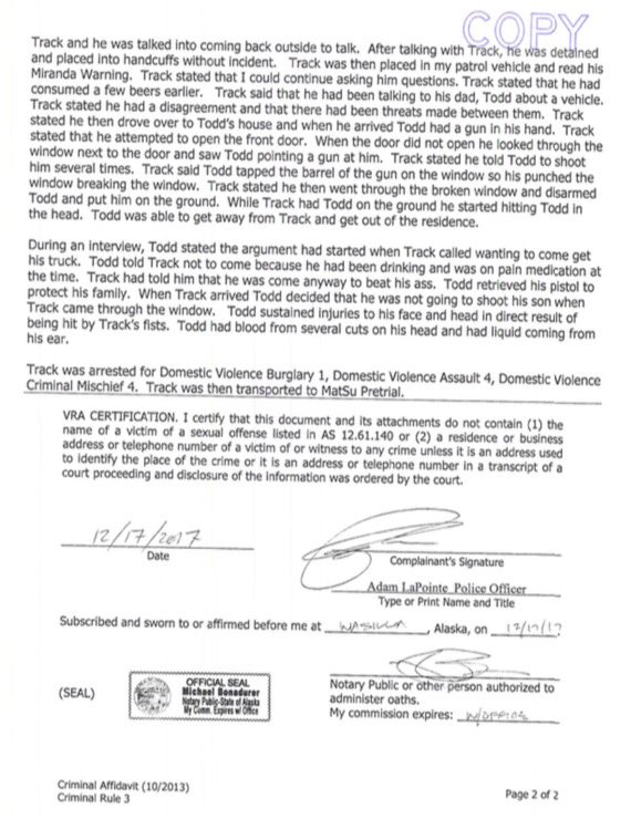 RiveraReports's tweet image. UPDATE on story @ktva broke yesterday--court docs outline what happened at @SarahPalinUSA residence: