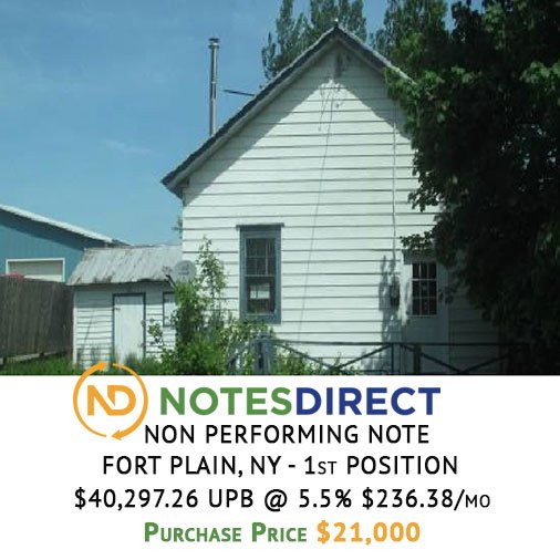 NotesDirect's tweet image. NON PERFORMING 1ST NOTE FOR SALE - Fort Plain, NY
$40,297.26 UPB at 5.5% for $236.38/mo - $40,000 BPO November 2017
Purchase Price: $21,000

For more information, visit notesdirect.com
#NoteInvesting #SDIra #NonPerformingNote #NewYorkNote