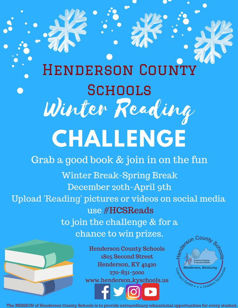 HendersonSchool's tweet photo. Henderson County School Winter Reading Challenge. #hcsreads https://t.co/MQemcC8NEN