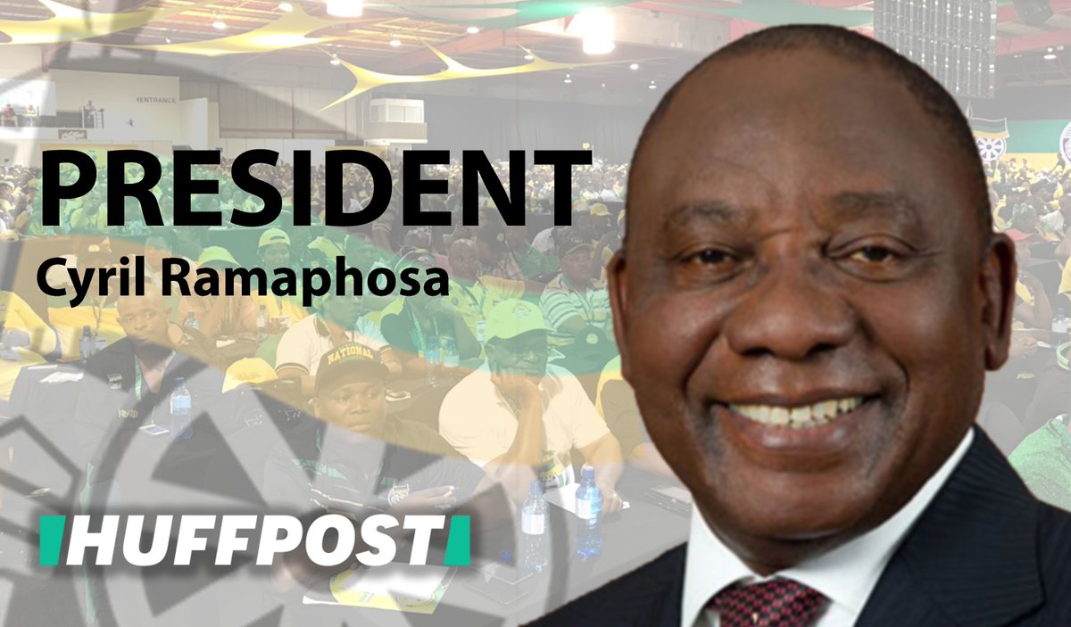 HuffPostSA's tweet photo. BREAKING: Cyril Ramaphosa is ANC President |  #CR17 #ANC54 #ANCDECIDES https://t.co/Mn3kVARJCy