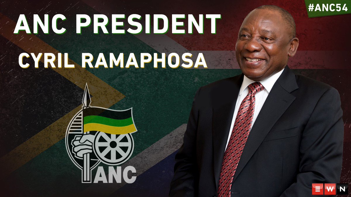 ewnupdates's tweet photo. BREAKING: #CyrilRamaphosa has been elected the 14th president of the ANC #ANC54 https://t.co/O2kZrF9uCq https://t.co/cQmxp6xhAF
