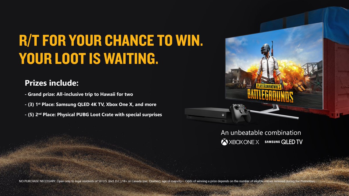 Xbox's tweet image. RT for a chance to win a round-trip to Honolulu, Hawaii. NoPurchNec. Ends 1/7/18. #PUBGsweepstakes rules: bit.ly/2kHKj0G #PUBG [T]