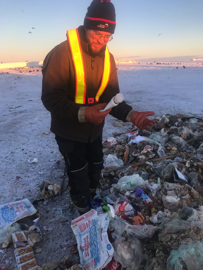 EcologyNorth's tweet photo. Dylan has been finding lots of interesting #compostnotcompost items out at the site! Help EN & @OurYellowknife by rinsing shampoo bottles & recycling them. :) https://t.co/cm1b5E00r2