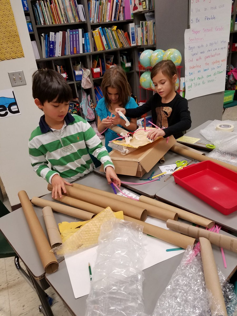 DawnEelman's tweet photo. STEM challenge in second grade,  Room C09!  Can YOU build a structure to withstand the Big Bad  Wolf? https://t.co/X94w05LZp9