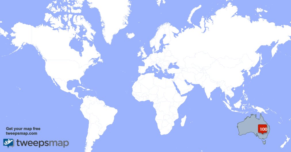 My followers are in Australia(100%), New South Wales(100%)... Get your map too: tweepsmap.com/!gms168