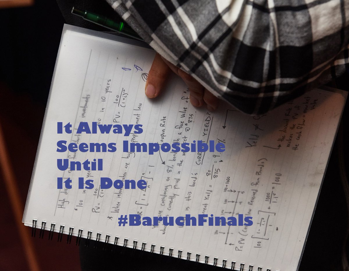 BaruchCollege's tweet photo. #MondayMotivation It Always Seems Impossible Until It Is Done - Hang in there bearcats and good luck on your #BaruchFinals #finals2017! #BeBaruch https://t.co/9wsOu5rqvn