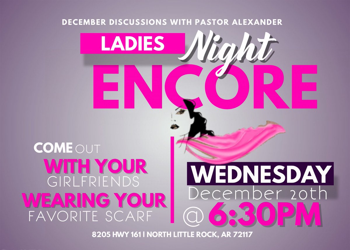 Ladies!! Grab your scarfs and meet us @SLukeMBC for December Discussion with Pastor Alexander... The Encore Edition... Wednesday at 6:30pm! See you there! 
#MORETHANACHURCH #WEAREFAMILY