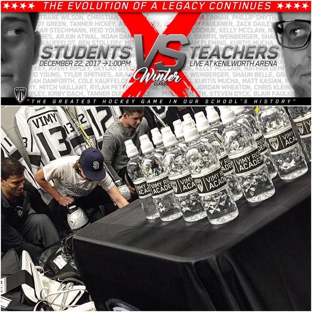 VimyAcademy's tweet photo. The evolution of a legacy continues! The Students Vs Teachers Winter Classic is back! This Friday at Kenilworth Arena. #VimyXmas #yeg #epsb #co https://t.co/6VF5DVBWLg