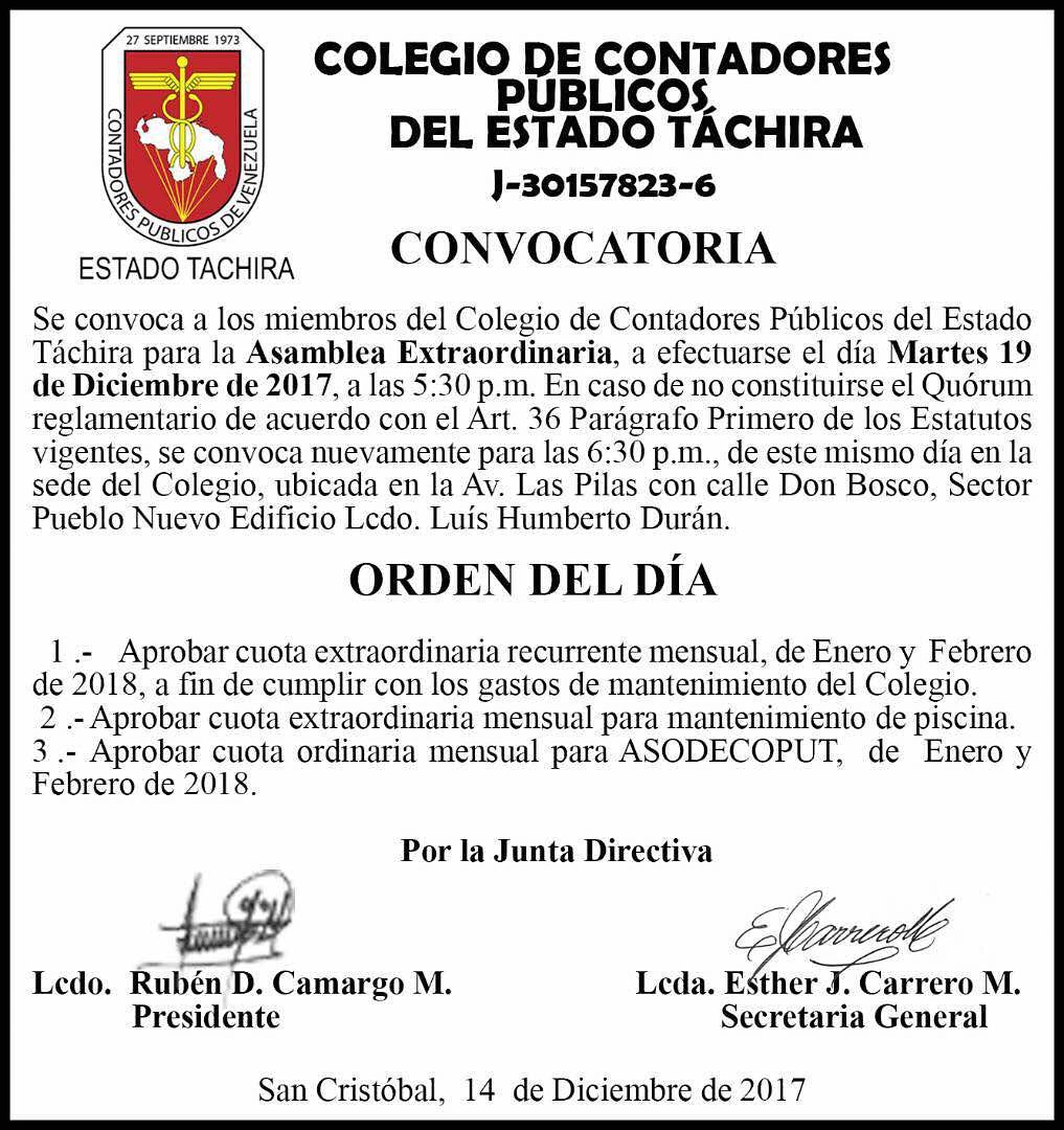 asodecoput's tweet photo. Asamblea extraordinaria, martes 19 de Diciembre 2017, a las 5:30pm. https://t.co/jOOjfUaZtY