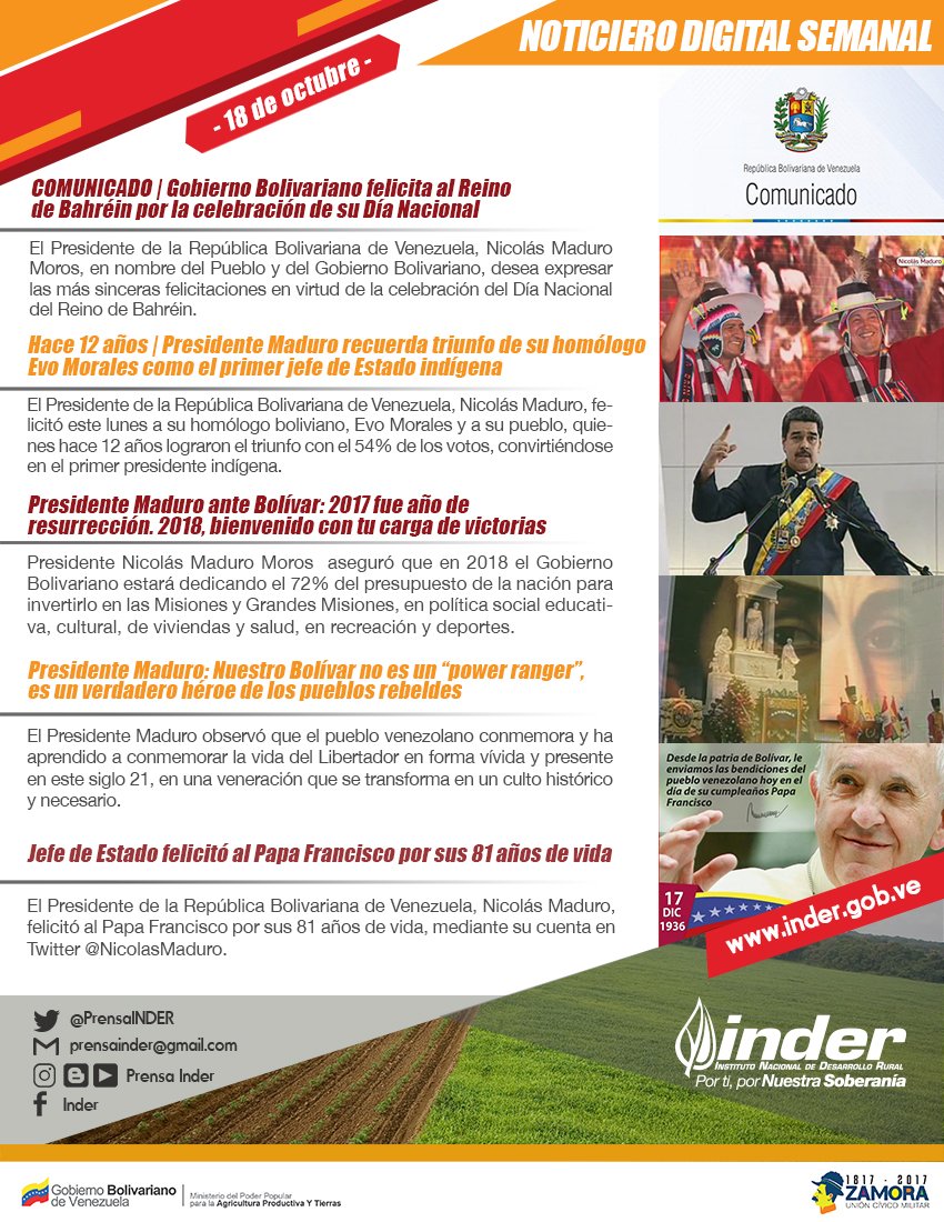 indervenezuela's tweet photo. Las mejores Noticias Digitales al alcance de tus manos #NoticieroInder #VictoriaPopular2017 https://t.co/3gBVJYb3qW