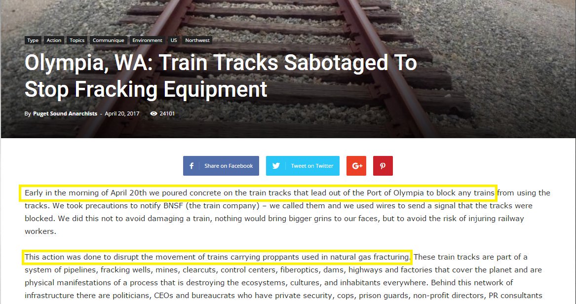 Puget Sound Anarchists delete post bragging about sabotaging Olympia, WA train tracks