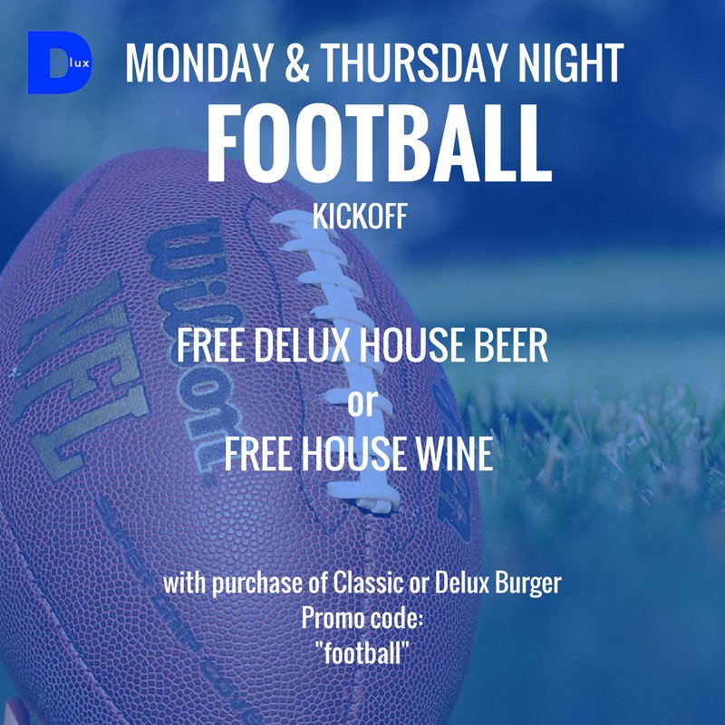 DeluxBurger's tweet photo. We wish you a happy Monday &amp; an even happier #MondayNightFootball 😏 | #Delux https://t.co/yYTrtN6SD3