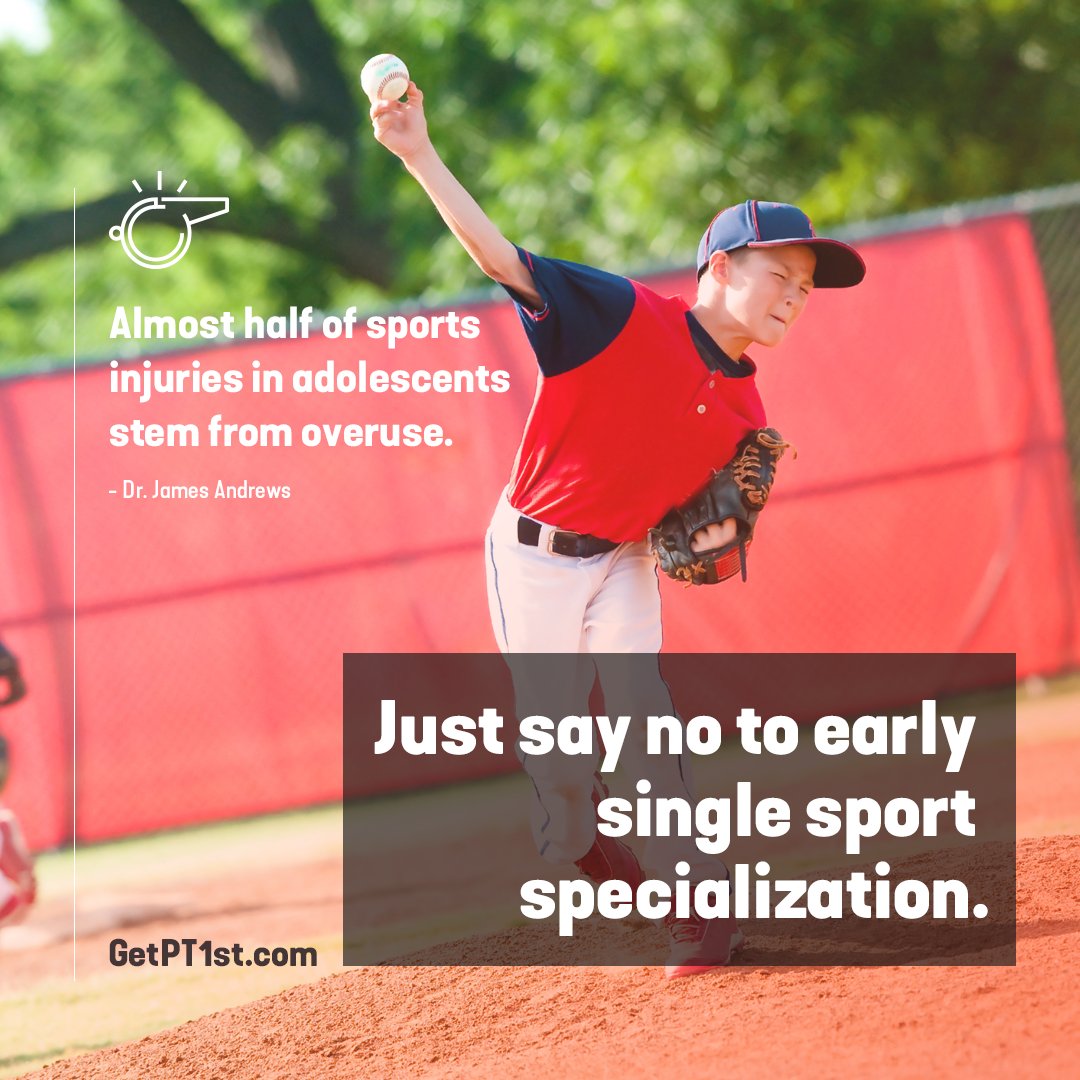 GetPT1st's tweet photo. "Almost half of sports injuries in adolescents stem from overuse."
- Dr James Andrews
Just say no to early, single-sport specialization. https://t.co/BjwxkZvuhe