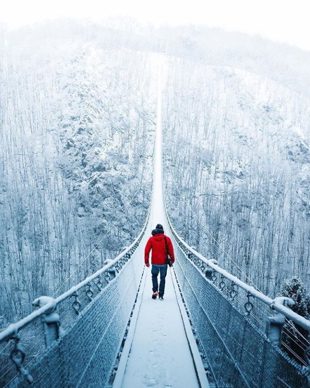 olomomo's tweet photo. What an incredible image.  This bridge is in Germany and has a live webcam so you can look at it anytime. #beadventurous
Here's the link to the webcam: https://t.co/sCJRTveWwC https://t.co/ureVN9G9fe