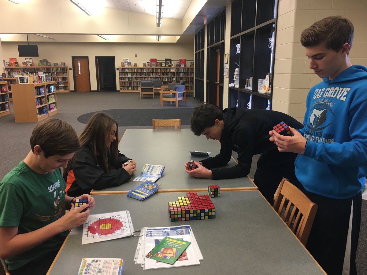 trachels6's tweet photo. Rubik’s Cube Mosaic challenge-I am in awe at how amazingly fast these students can solve each cube! I love working with students in our maker space! @dcsnc @OGMSgrizzlies https://t.co/0E3e2LTO41