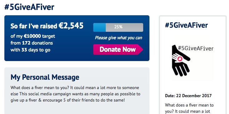 5GiveAFiver's tweet photo. 25% of the way to our goal for @SVP_Ireland 💸✨😍 Thank you so much for your support so far! Who can help us get to €10K? 🙈 Give your fiver for #homelessness in #Ireland 👉 https://t.co/tUcx976rCp for #5GiveAFiver @BrianODriscoll @amyhuberman can you help us out with a #rt? https://t.co/4BDUpaIaOQ
