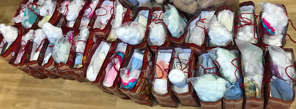 Wonderful to see these lovely #triplets today who came with their family bearing #gifts. They've been busy collecting and packaging #christmaspresents for families who will spend #christmasinhospital  we feel very #thankful #lucky