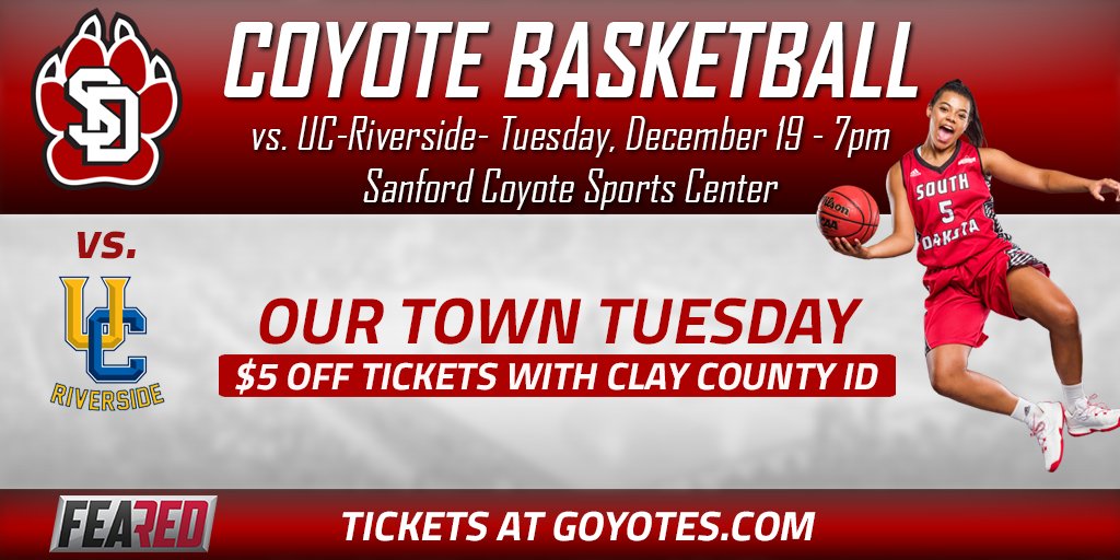 Vermillionaires!  Get $5 off your ticket to tonight's <a href="/SDCoyotesWBB/">South Dakota Women’s Basketball</a> game with a Clay County ID.  It is "Our Town Tuesday"  #FeaRED