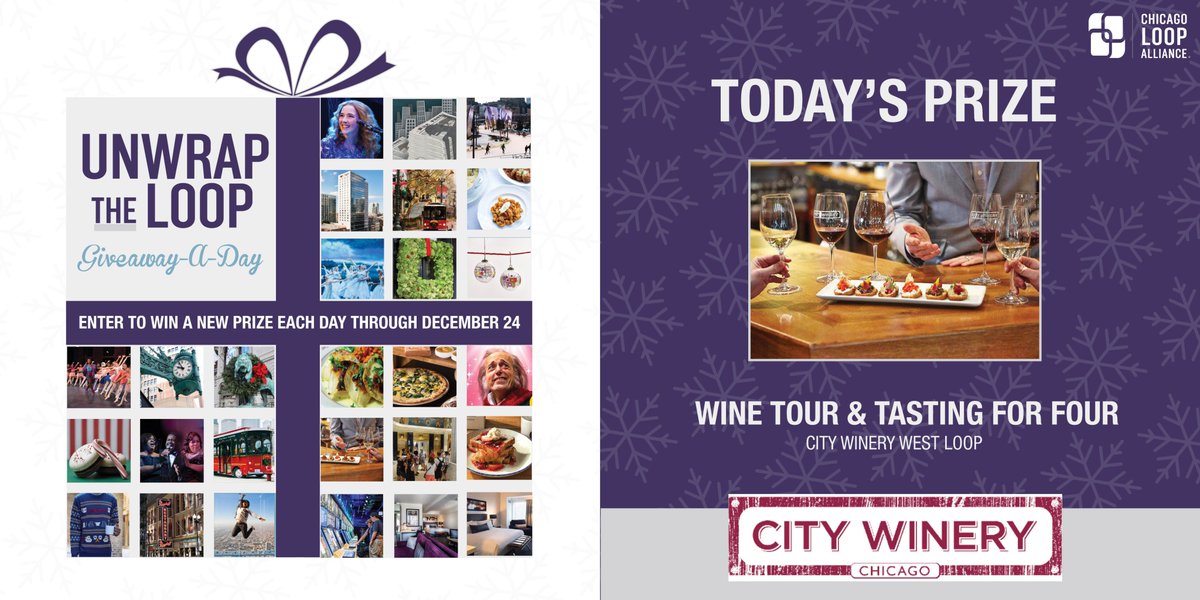 ChiLoopAlliance's tweet photo. Wine-down from the holiday season with a @CityWineryCHI wine tour and tasting for you and three friends. Enter to win today’s #UnwraptheLoop Giveaway: https://t.co/yFQc3Ru34h 🍷❄️🍷❄️ https://t.co/WpNIrCQ4Ko