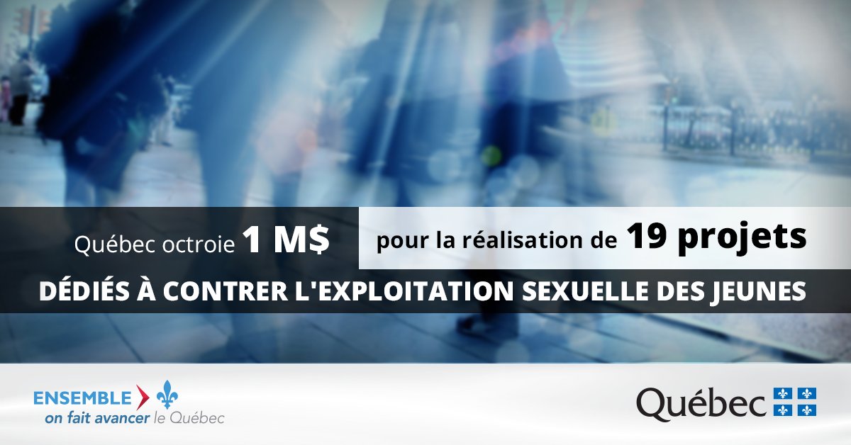 SecInterieureQC's tweet photo. Prévention et intervention en matière d’exploitation sexuelle des jeunes : 1 M$ pour contrer l'exploitation sexuelle des jeunes https://t.co/XTa2fZoqpO https://t.co/rT9Z55TxRa