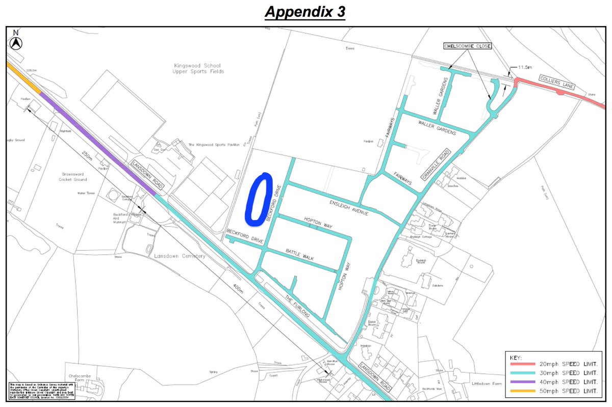 awjre's tweet image. WHY, given the choice between a 20mph and a 30mph proposal, provided by the officers, did HE chose to go with a 30mph scheme? He made it abundantly clear he was against 20mph on principal and acted on it. 
Appendix 1 current, Appendix 2 20mph, Appendix 3 30mph. School = Blue