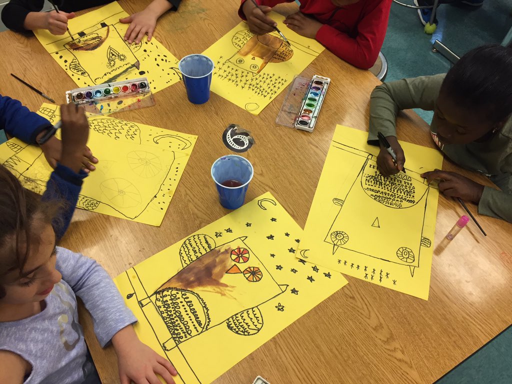 matulaartroom's tweet image. Second grade is having fun painting their geometric shape and pattern owls! #elementsandprinciples #shape #pattern #mathandart
