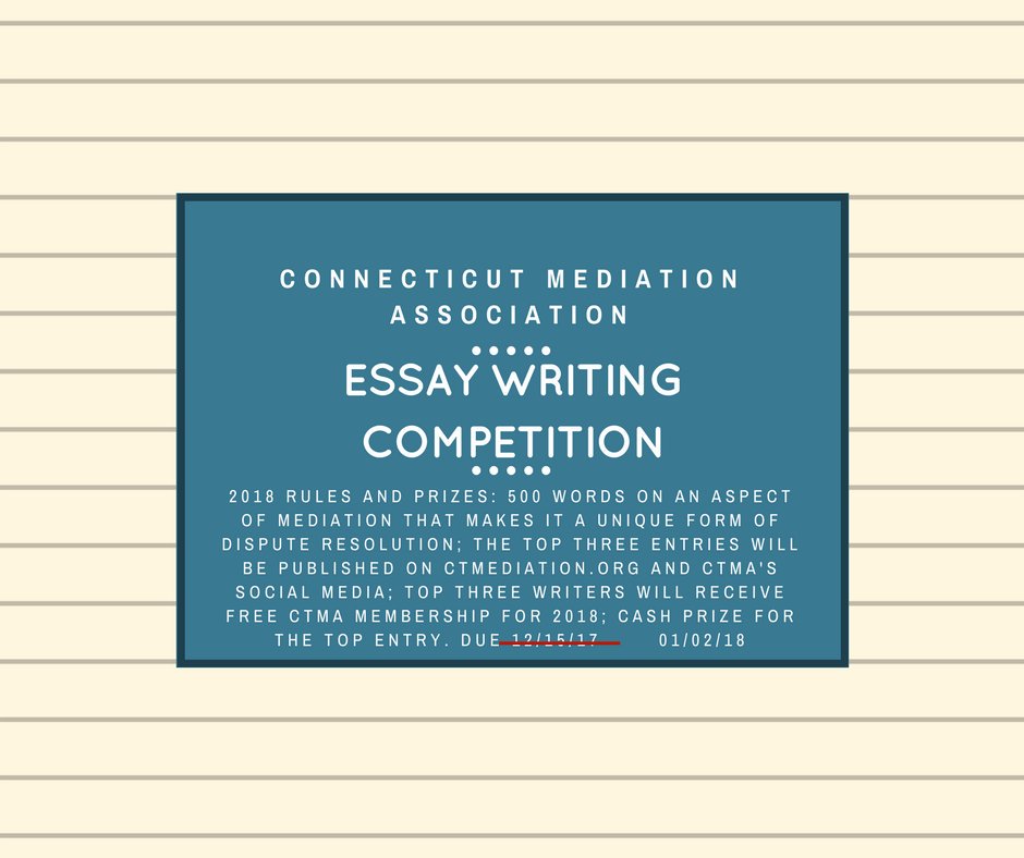 CT_Mediation's tweet photo. Happy #mediationmonday! A huge thank you to everyone who's submitted essays for our consideration! We've received requests to extend the deadline and so we'll be giving you aspiring contestants until the new year to complete your submissions. Best of Luck! https://t.co/GhcRoXWhNL