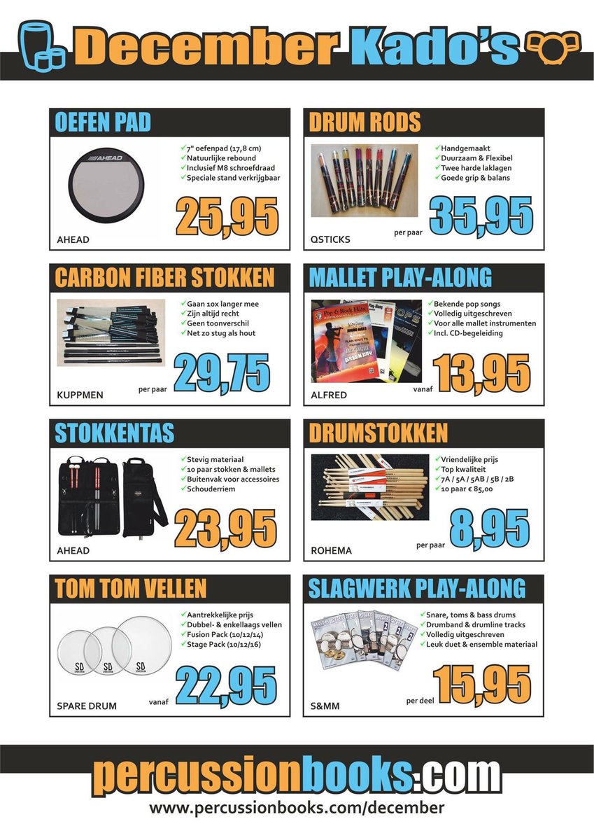 percussionbooks's tweet photo. Nog op zoek naar een paar kado's voor onder de boom? Check onze folder vol ideetjes voor #drummers en #slagwerkers!  #decemberkkadoidee https://t.co/vOmJn4MhI5