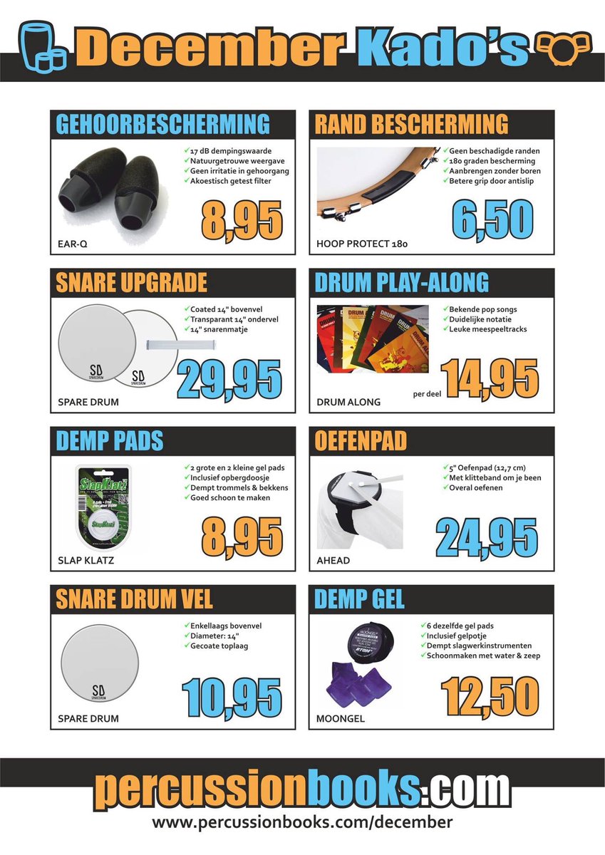 percussionbooks's tweet photo. Nog op zoek naar een paar kado's voor onder de boom? Check onze folder vol ideetjes voor #drummers en #slagwerkers!  #decemberkkadoidee https://t.co/vOmJn4MhI5