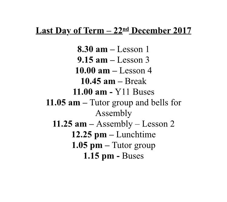 WalesHigh's tweet photo. Stop press!!! Arrangements for the last day of term!! #ChristmasFun #4moregetups 🎄#earlyfinish @pepediiasio https://t.co/FWycxtyAb2