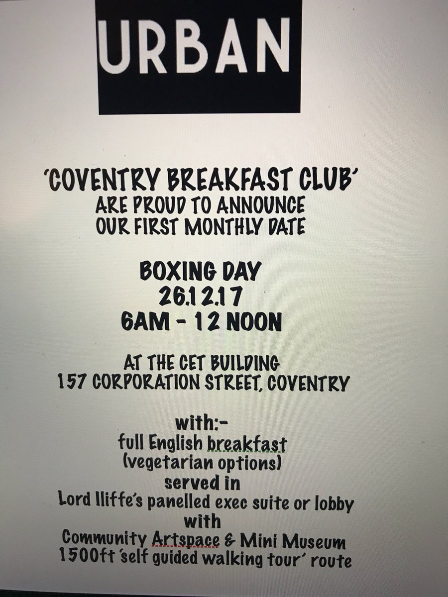 URBANCOVENTRY's tweet photo. #BoxingDay craziness down @CETpopup #fullEnglishbreakfast #sales2017 open 6am - 12 noon @CovCityCentre @trishwilletts @HistCovTrust @HistoricEngland @ianodonnell @1Heidicampbell @alanwdenyer @jkiely_john @BrodySwain @edgproperty pls RT & share #ThisIsCoventry https://t.co/yHss6zePoT