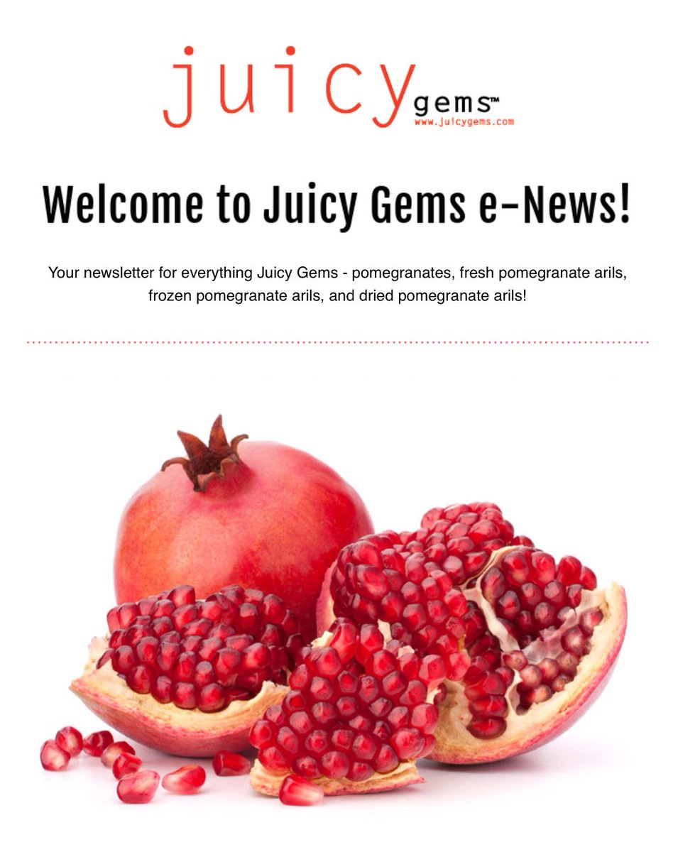 JuicyGems's tweet photo. Addicted to pomegranates? Us too! Here’s a perfect newsletter for you! Subscribe to Juicy Gems e-News! 👉https://t.co/a8K7tQFR8l👈 #juicygems #pomegranates #trinityfruitsales https://t.co/qAvimAebuW