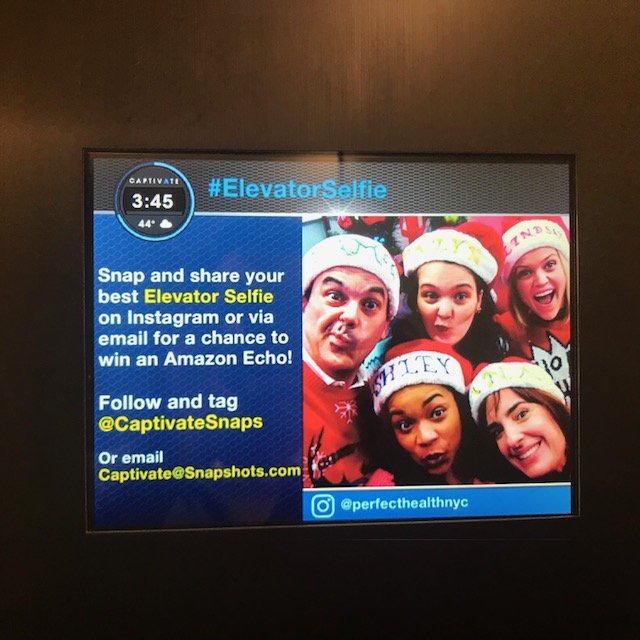 PHSNewYorkCity's tweet photo. We made it! Now playing at your local elevator across America! Catch us before 7pm!   #holidayfun #elevatorselfie #workday #spirit #phs @CaptivateSnaps #NYC https://t.co/J4OzysnFfh