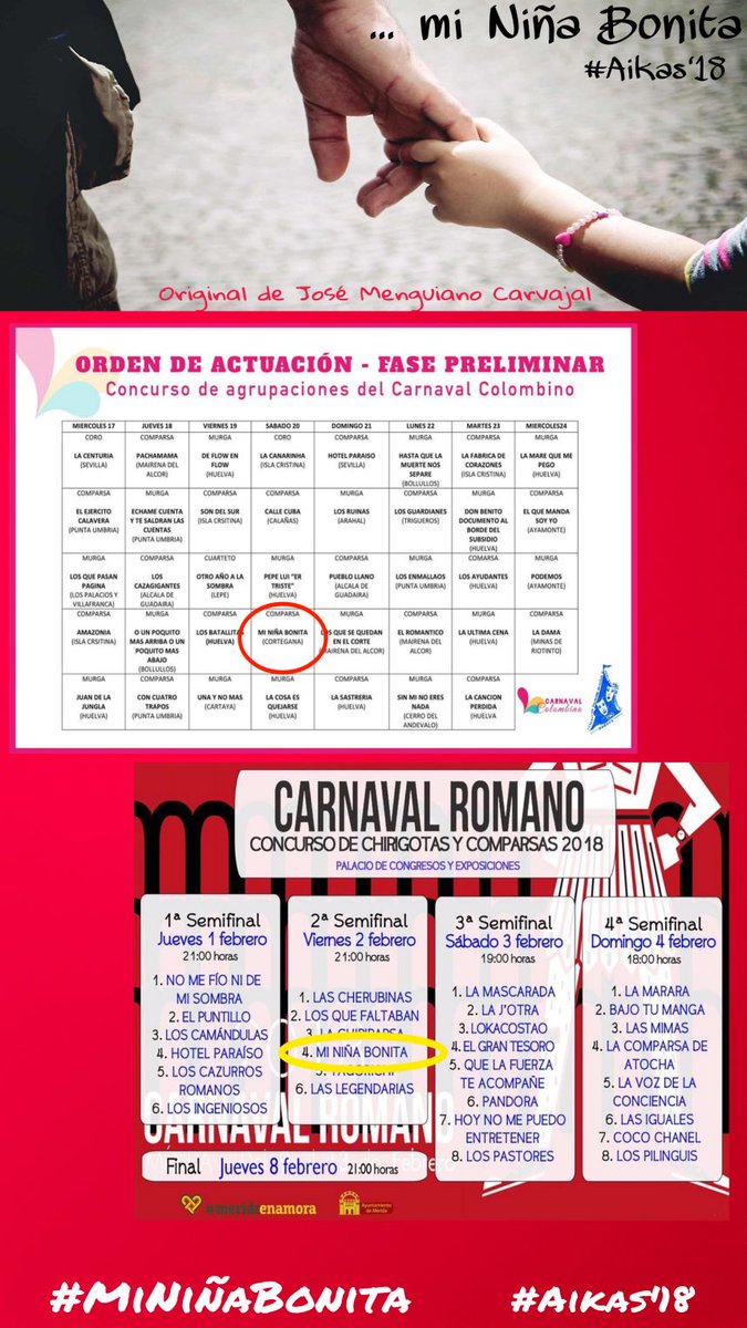 Mi niña bonita cada vez más bonita tiene ya dos citas fijadas. Estrenaremos repertorio en el carnaval colombino el sábado 20 de enero.  Y seguiremos el viernes 2 de febrero en el carnaval romano de Mérida...
<a href="/_CarnavalMerida/">Carnaval Romano de Mérida</a>
Quien elige el camino del corazón no se equivoca nunca.