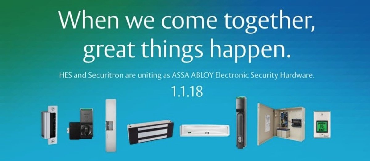 Coming in January: HES &amp; Securitron are teaming up! Follow us at @securitronacces to learn how we’re coming together and what it means for you. bit.ly/2kgZizg