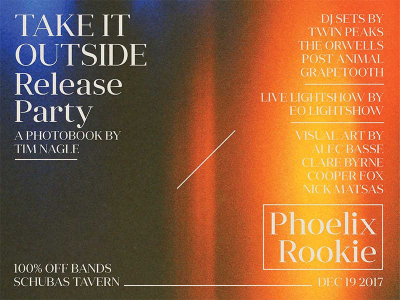 TONIGHT at #Schubas: 100% Off Bands Presents: Take it Outside Release Party with @Phoelix_MD and Rookie w/ DJ sets by <a href="/TwinPeaksDudes/">Twin Peaks Dudes 🌟</a> <a href="/TheOrwells/">The Orwells</a>
<a href="/postanimalmusic/">Post Animal</a> &amp; @Grapetoothband [8PM | 21+]

INFO>>> bit.ly/2BcIlQY