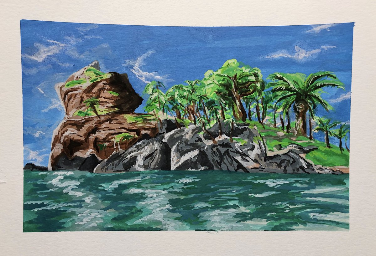 navasketch's tweet photo. Gouache painting of #eventideisland from #BoTW https://t.co/Nk3LWmOC2f