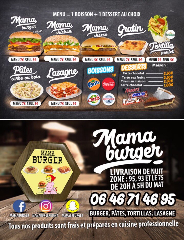 MamaBurger95's tweet photo. Mama Burger tout est fait maison dans une cuisine professionnelle avec un traiteur tout est préparé le jour même produits frais de qualité.Livraison de 20h a 5h #foodnight #mamaburger #traiteur #pro #qualité #livraisons #cuisine https://t.co/L4sYBUs95R