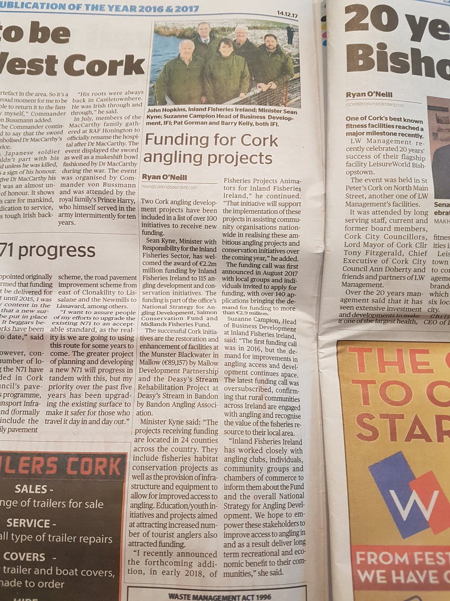 Well done to <a href="/MallowDevtPship/">Mallow Dev't P'ship</a> who were recently successful in securing funding of €89k towards the restoration and enhancement of angling facilities along the river Blackwater in #Mallow... 👍👍🐟🐟 <a href="/Corkcoco/">Cork County Council</a> <a href="/MallowChamber/">Mallow Chamber</a> <a href="/MallowTidyTowns/">Mallow Tidy Towns</a>