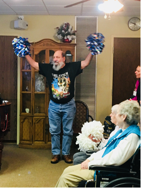 Residents at Holy Spirit Retirement Home in Sioux City, IA enjoyed a visit from Woodbury Central High School Varsity Basketball Cheer Squad on Dec. 14 organized by Aegis Therapies. Everyone had a great time connecting!