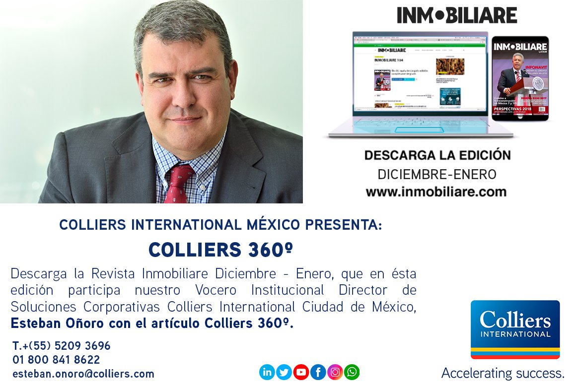AusencioLomelin's tweet photo. En éste link pueden descargar la revista completa: https://t.co/Eqfe1NqQ1U #Colliers #ColliersCDMX #Colliers360 #VoceroInstitucional #EstebanOñoro #director #SolucionesCorporativas #OrgulloColliers #Líder #RevistaInmobiliare #edición105 #artículo #Aceleramoseléxito https://t.co/BtyYnYQSLr