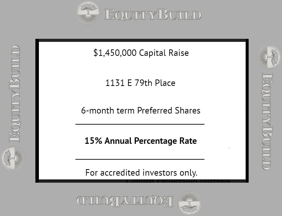 EquityBuild's tweet image. EquityBuild is pleased to announce an extremely rare, short time commitment opportunity! A limited number of high yield, preferred shares are now available to accredited investors. Call us at 877-978-1869. Let’s talk today before this investment is no longer available!