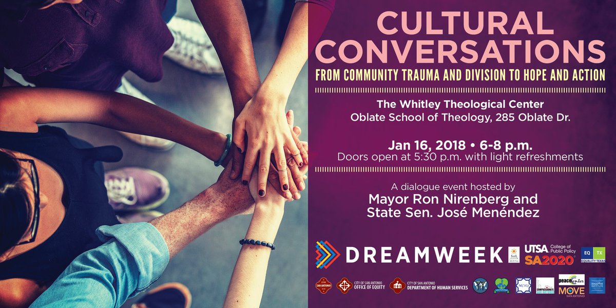 Ron_Nirenberg's tweet photo. How do we move forward in the wake of events that shatter our hope and connection? RSVP for the @DreamWeekSA event: https://t.co/egecTyVMi5 #CompassionateSA @Menendez4Texas @COSAequity @movesanantonio @policyutsa @SA2020 @DialogueSAntoni @TheSolCenterSA https://t.co/CfYuUf2Hnb