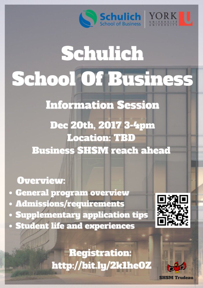 shsmpeths's tweet photo. To all business SHSM students, there is going to be a reach ahead being the York schulich presentation on Dec 20, 3-4pm. It's a general info meeting and two Schulich students will be coming in to answer questions ! Sign up now ! https://t.co/MRjx7y7v48