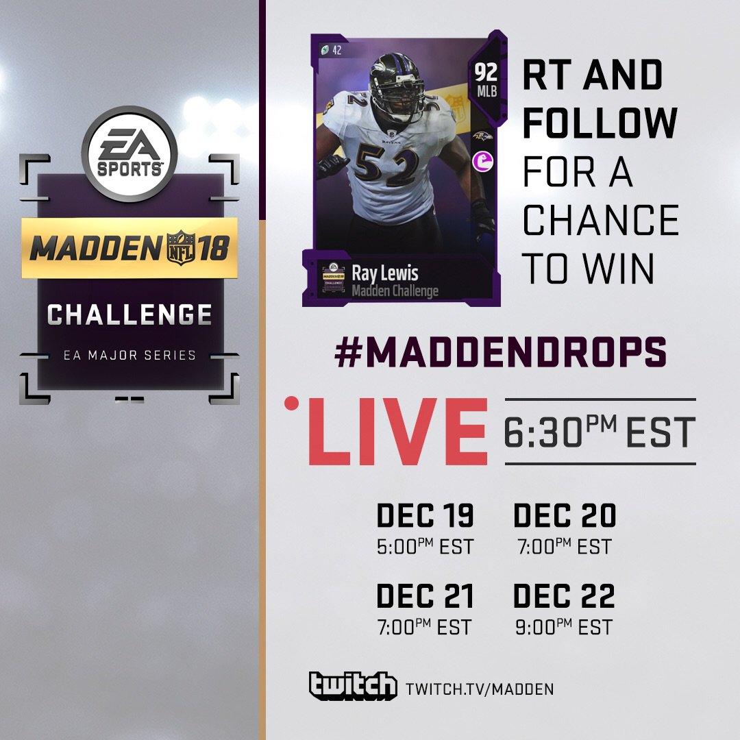 VSNgaming's tweet photo. RT for a chance to win and watch the #MaddenChallenge all week! Watch live:https://t.co/vDi3SJpz57 #MaddenDrops https://t.co/8TmSF9xafd